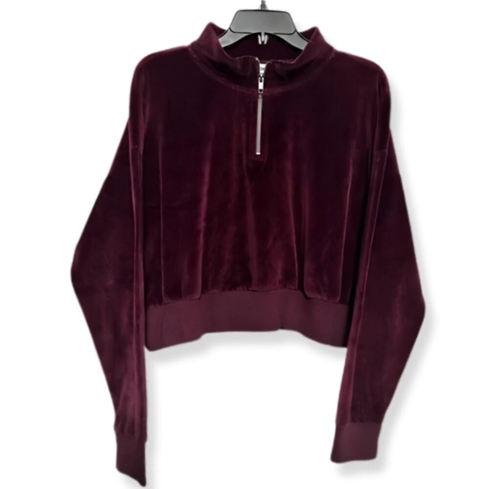 Abound Cropped Sweatshirt Velvet Texture 1/4 Zip Stretchable Maroon Size 1X NWOT